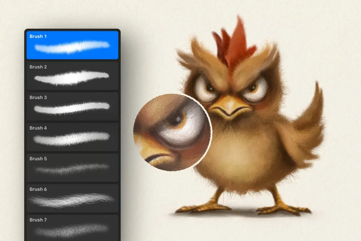 12款绒毛质感PS笔刷套装手绘动物毛发儿童插画绘本设计素材