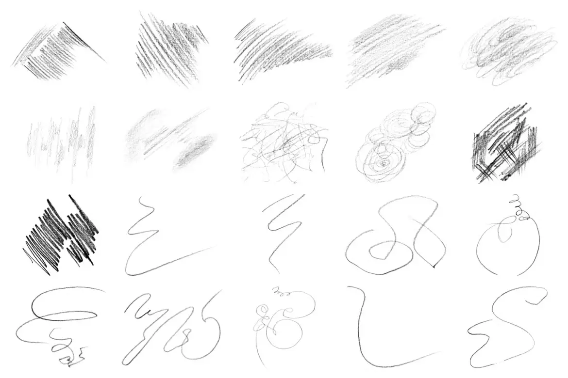 103款铅笔素描PS笔刷套装高分辨率手绘线条绘画设计素材