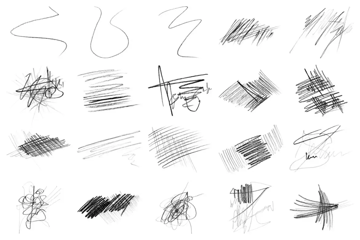 103款铅笔素描PS笔刷套装高分辨率手绘线条绘画设计素材