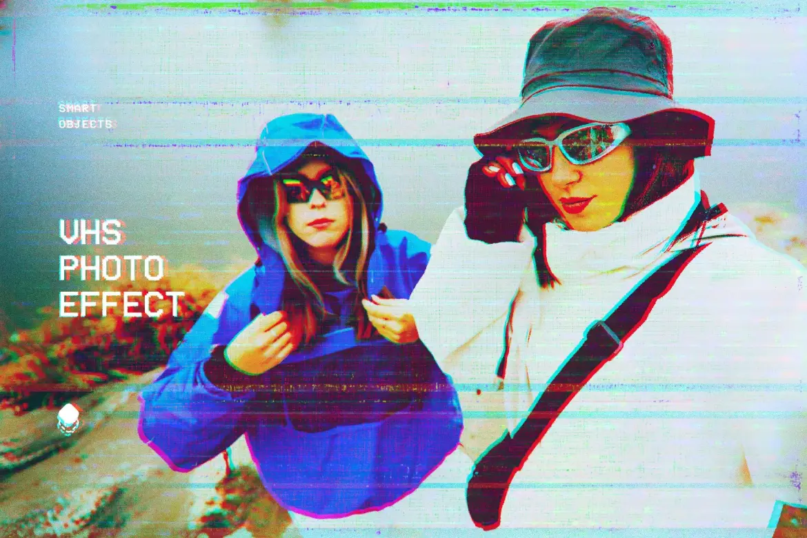 VHS复古照片PSD特效模板智能对象可调色怀旧风格滤镜素材