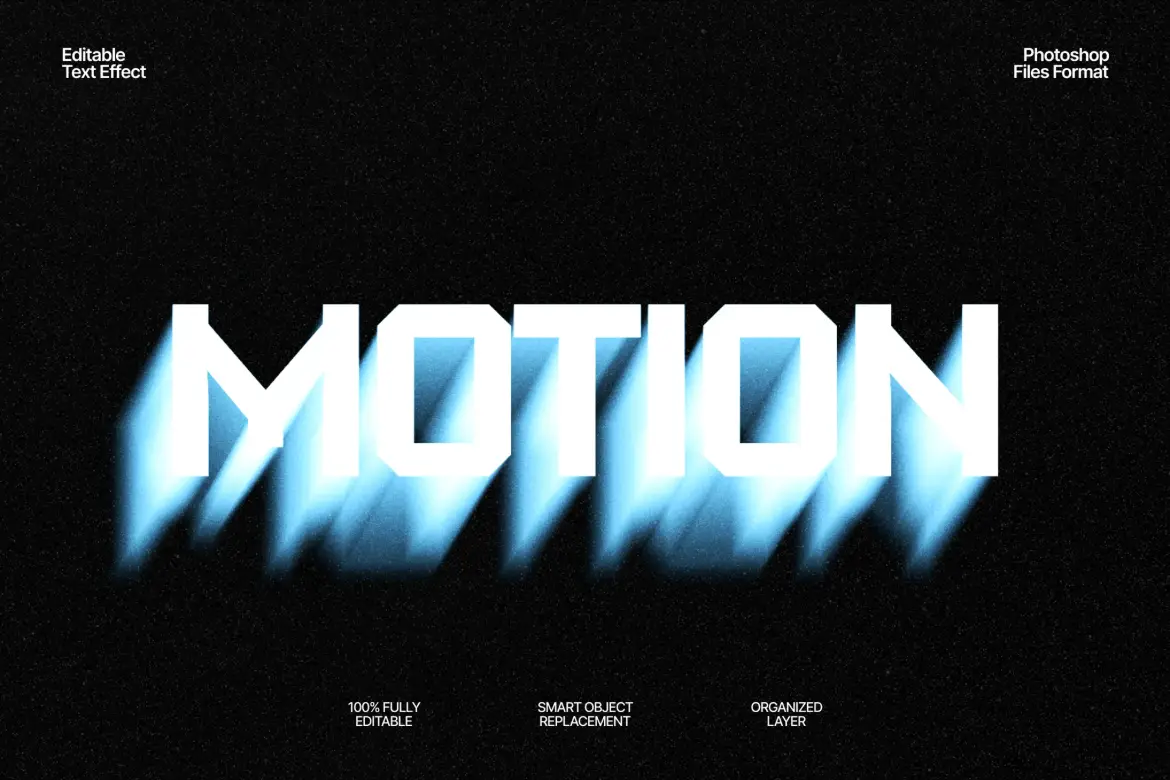 颗粒感运动模糊文字PSD模板科技感发光轨迹动态标题设计素材