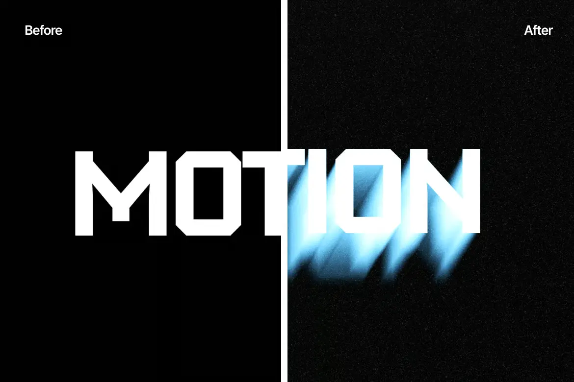 颗粒感运动模糊文字PSD模板科技感发光轨迹动态标题设计素材