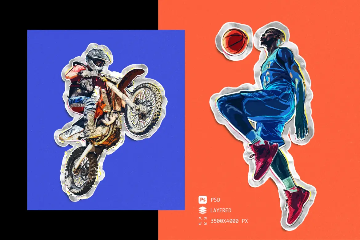 多层剪纸PSD照片特效模板手撕纸张立体感海报创意设计素材