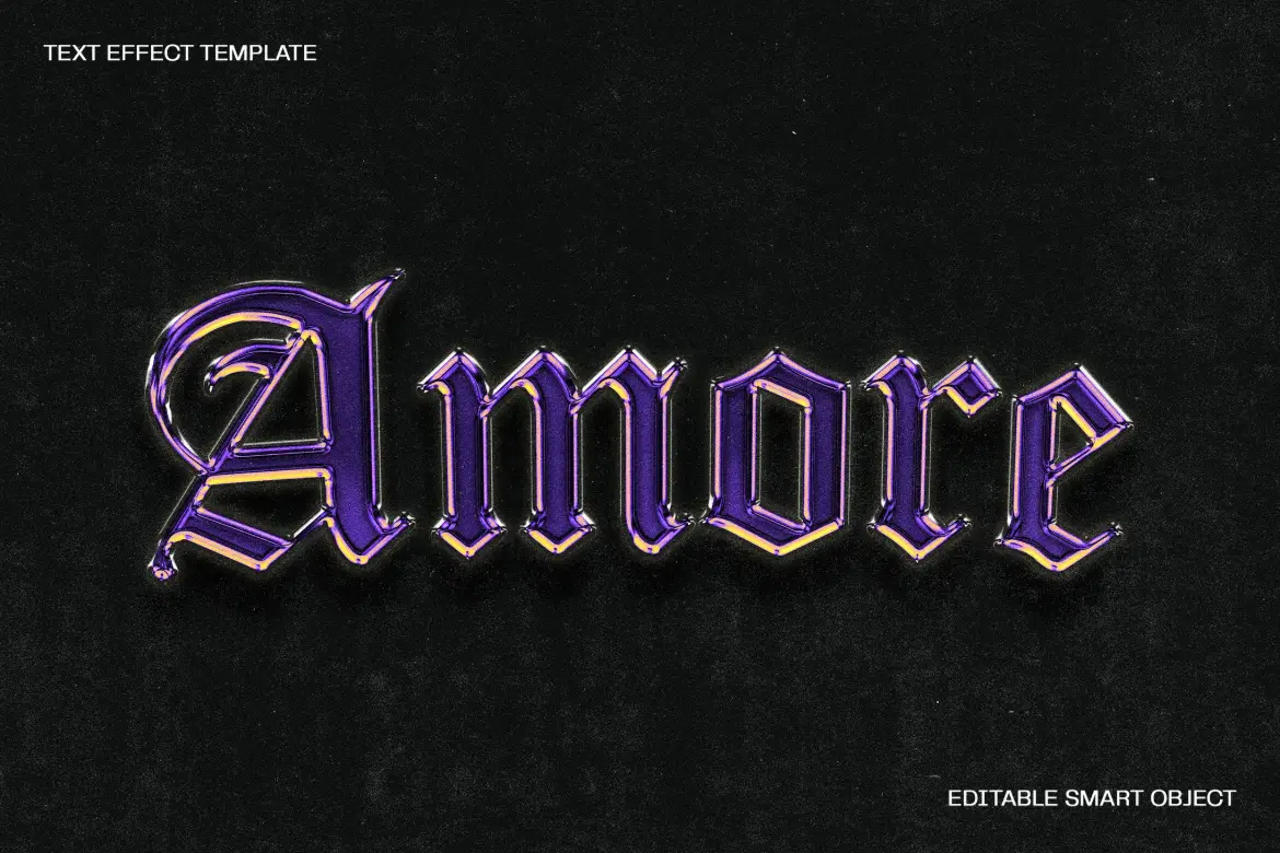 铬金质感PSD文字特效模板金属镀层立体标题设计可编辑智能对象