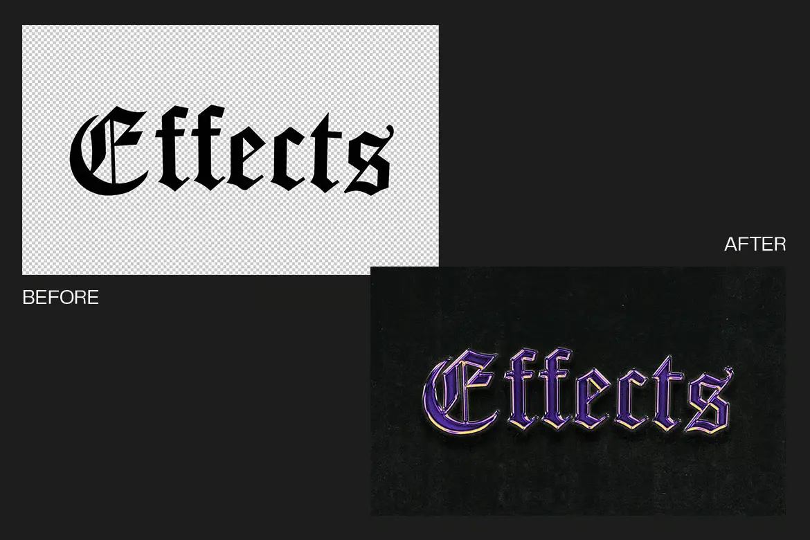 铬金质感PSD文字特效模板金属镀层立体标题设计可编辑智能对象