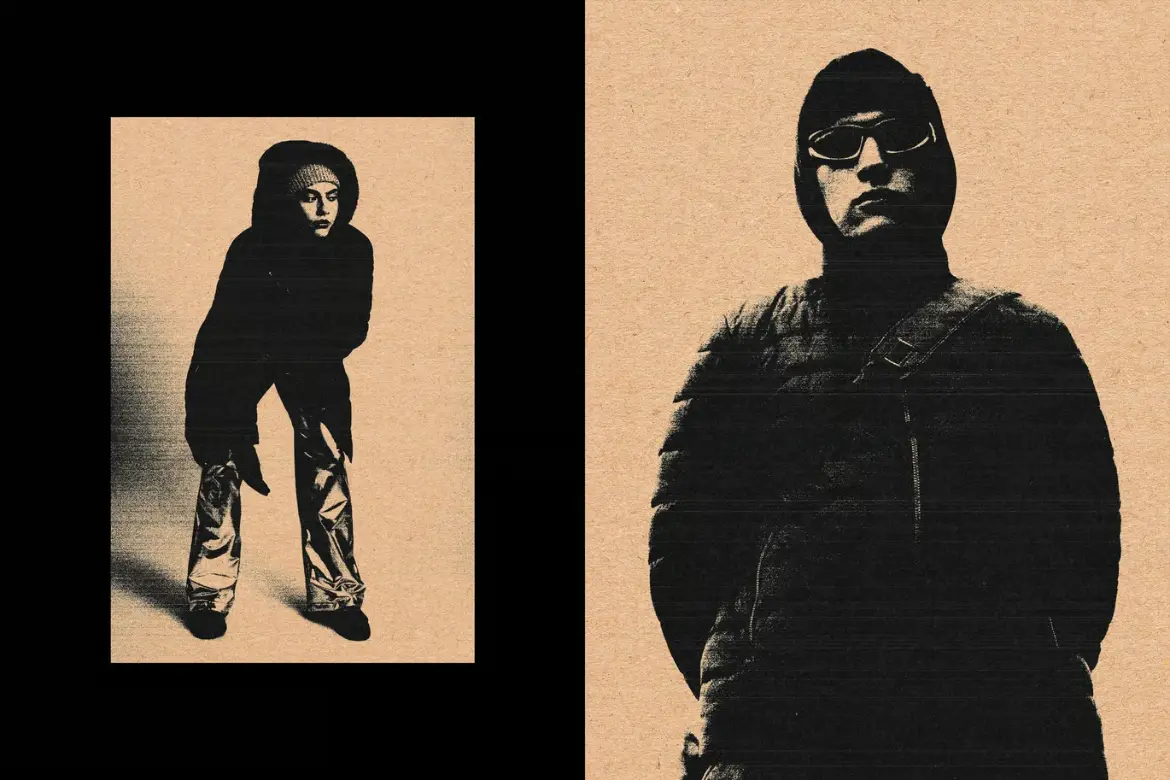 纸箱印刷PSD照片特效模板立体打包封箱贴纸感创意设计素材