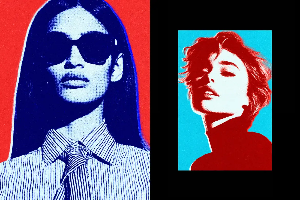 网点印刷PSD照片特效模板 Halftone Print Effect