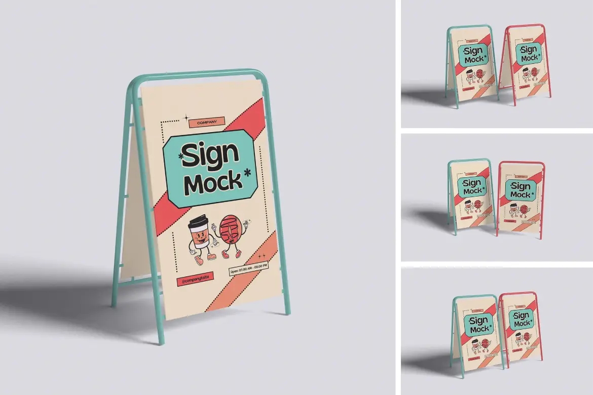 4款立式展牌PSD样机模板 Stand Sign Mockup