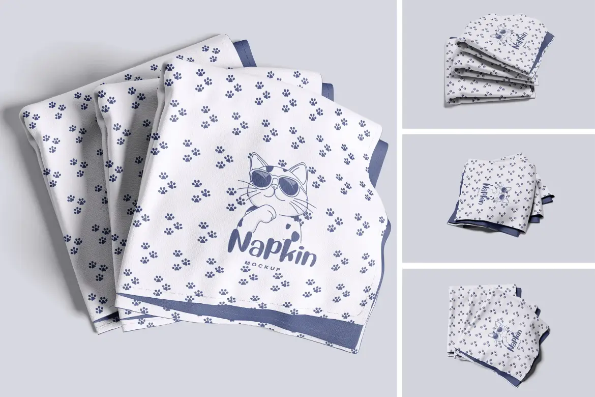 4款餐巾纸PSD样机模板 Napkin Mockup
