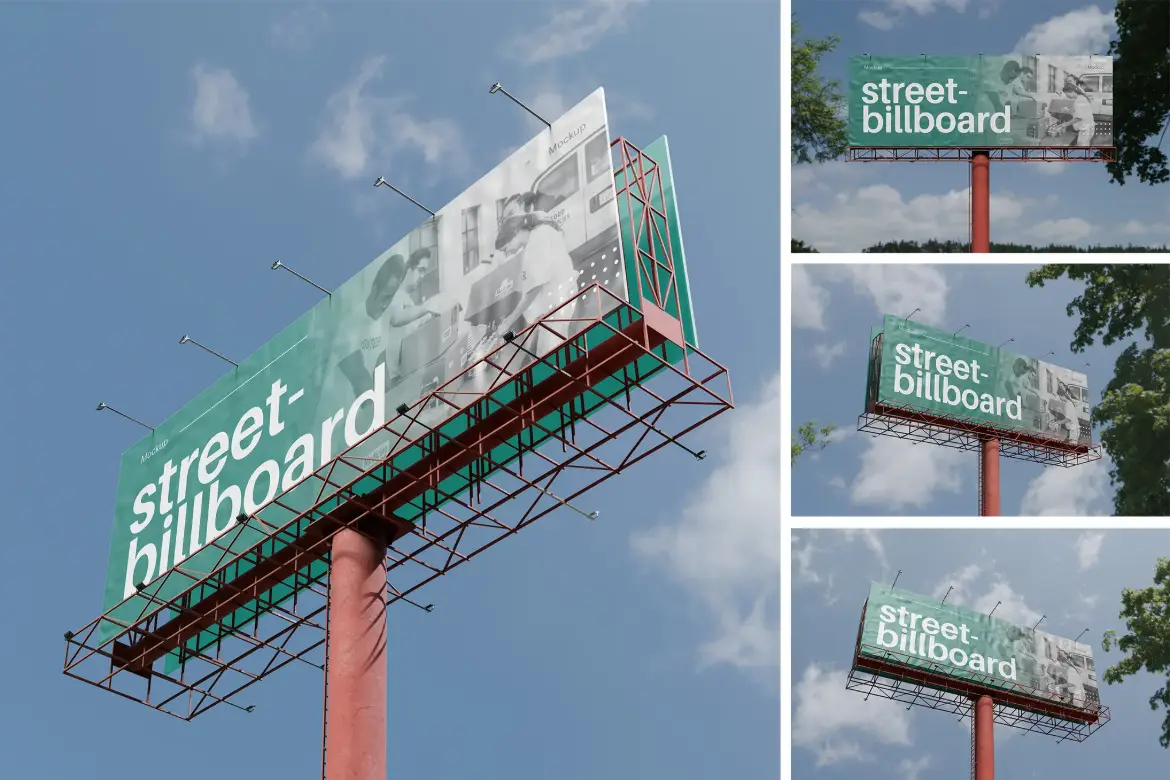 4款街头广告牌PSD样机模板 Street Billboard Mockup