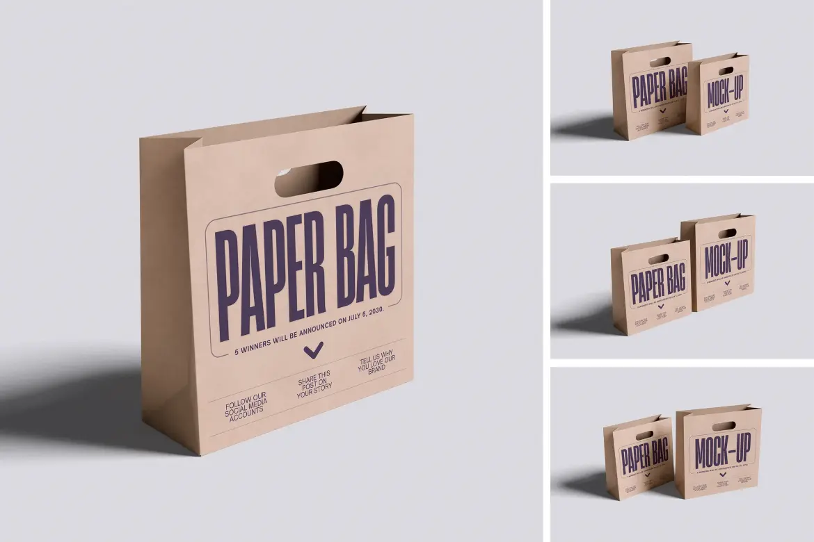 4款环保纸袋PSD样机模板 Paper Bag Mockup Set