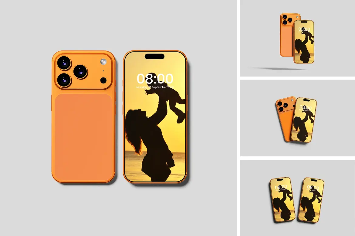 4款iPhone 17 Pro手机PSD样机模板 Phone Mockup for iPhone 17 Pro