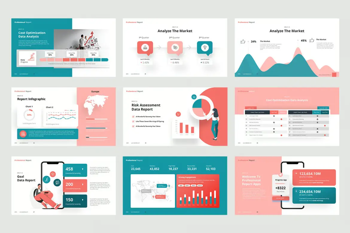 30页专业报告谷歌幻灯片模板 Professional Report Googleslide Templates