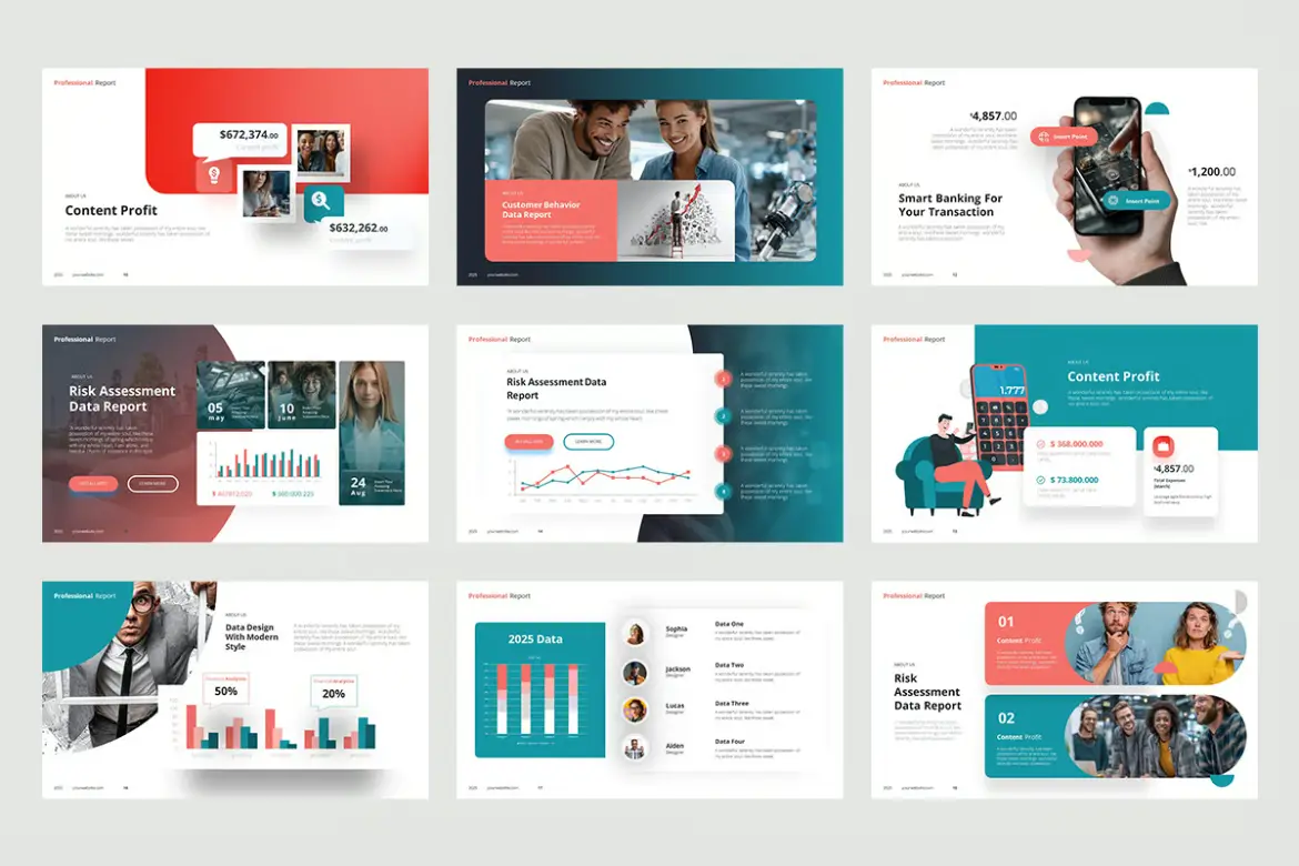 30页专业报告谷歌幻灯片模板 Professional Report Googleslide Templates