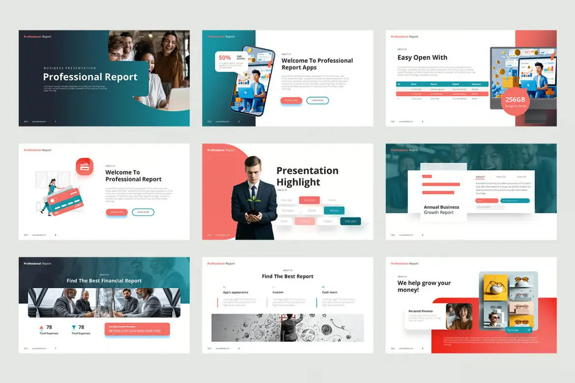 30页专业报告谷歌幻灯片模板 Professional Report Googleslide Templates