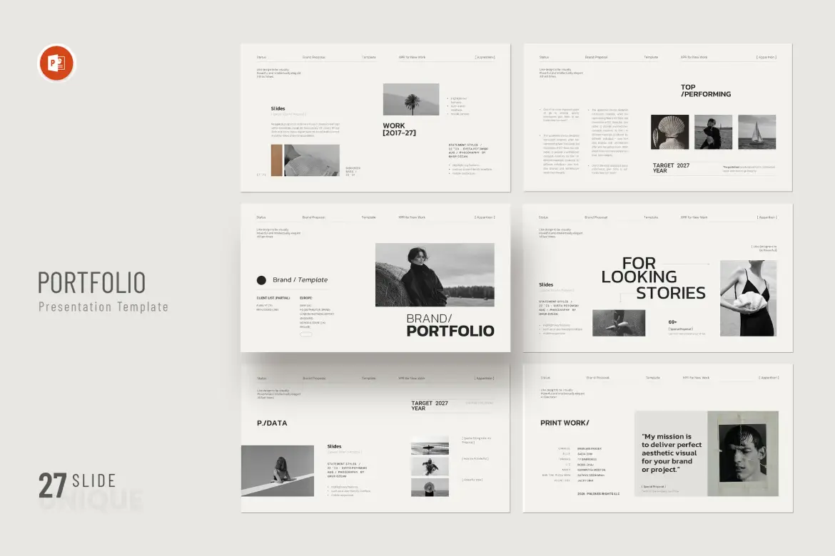 27页简约品牌作品集PPT演示模板 Minimal Brand Portfolio PowerPoint Presentation