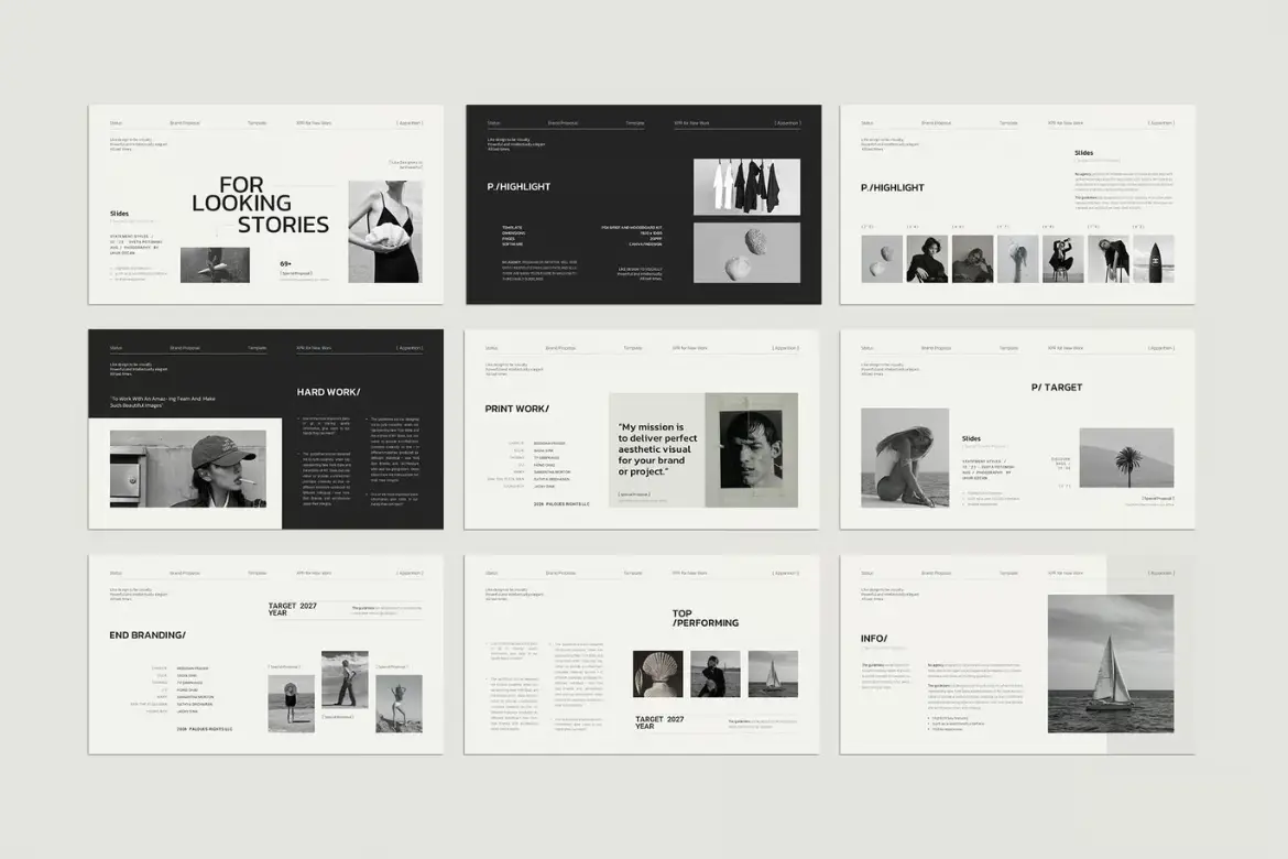 27页简约品牌作品集PPT演示模板 Minimal Brand Portfolio PowerPoint Presentation