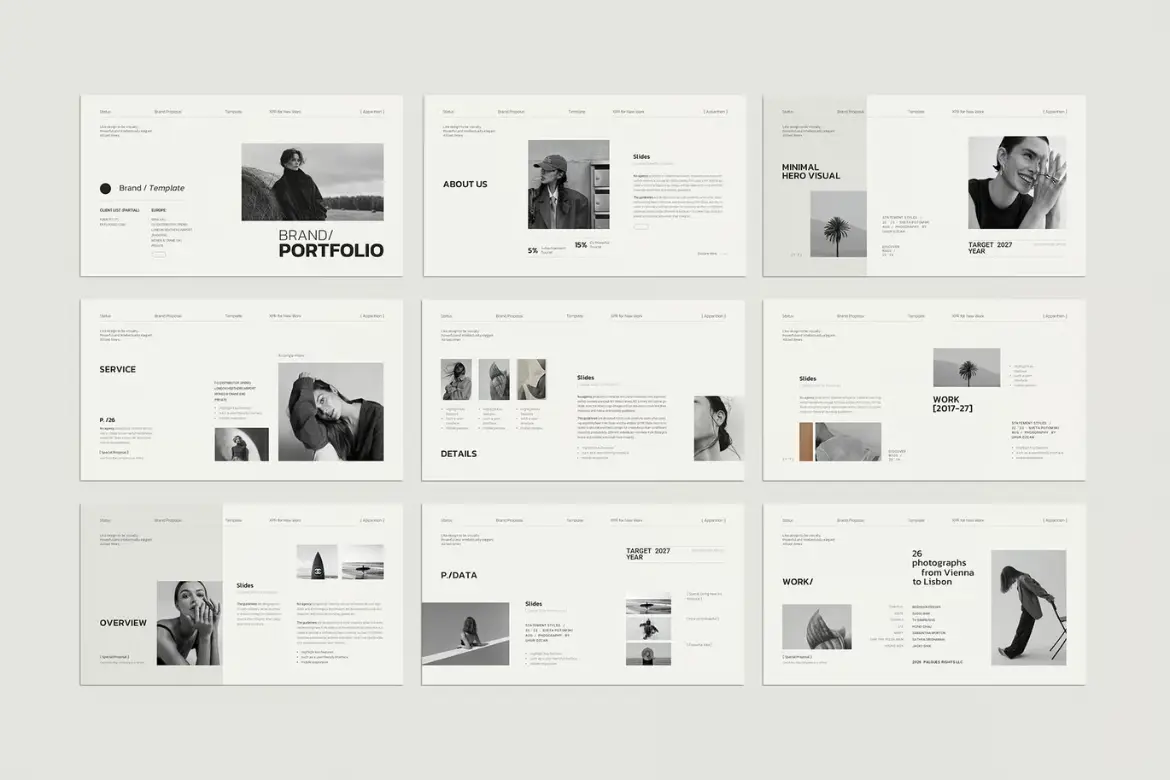 27页简约品牌作品集PPT演示模板 Minimal Brand Portfolio PowerPoint Presentation