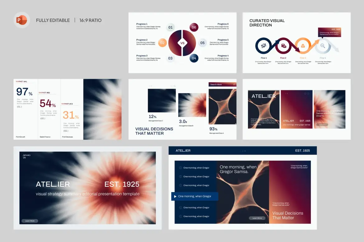 视觉化战略总结PPT模板现代数据图表KPI绩效分析商业计划演示