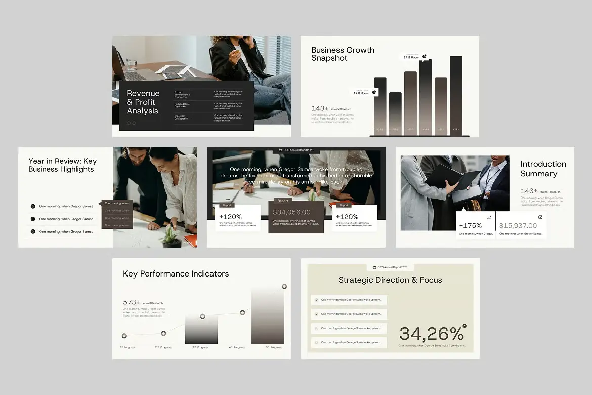 企业绩效评估PPT演示模板年度考核KPI复盘员工评价数据图表