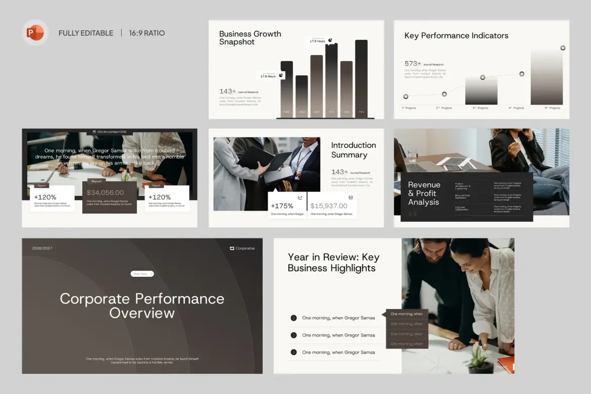 企业绩效评估PPT演示模板年度考核KPI复盘员工评价数据图表