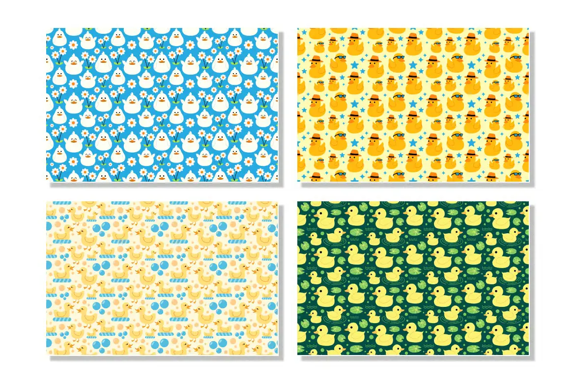 5款可爱小鸭无缝矢量图案素材 Cute Duck Seamless Pattern