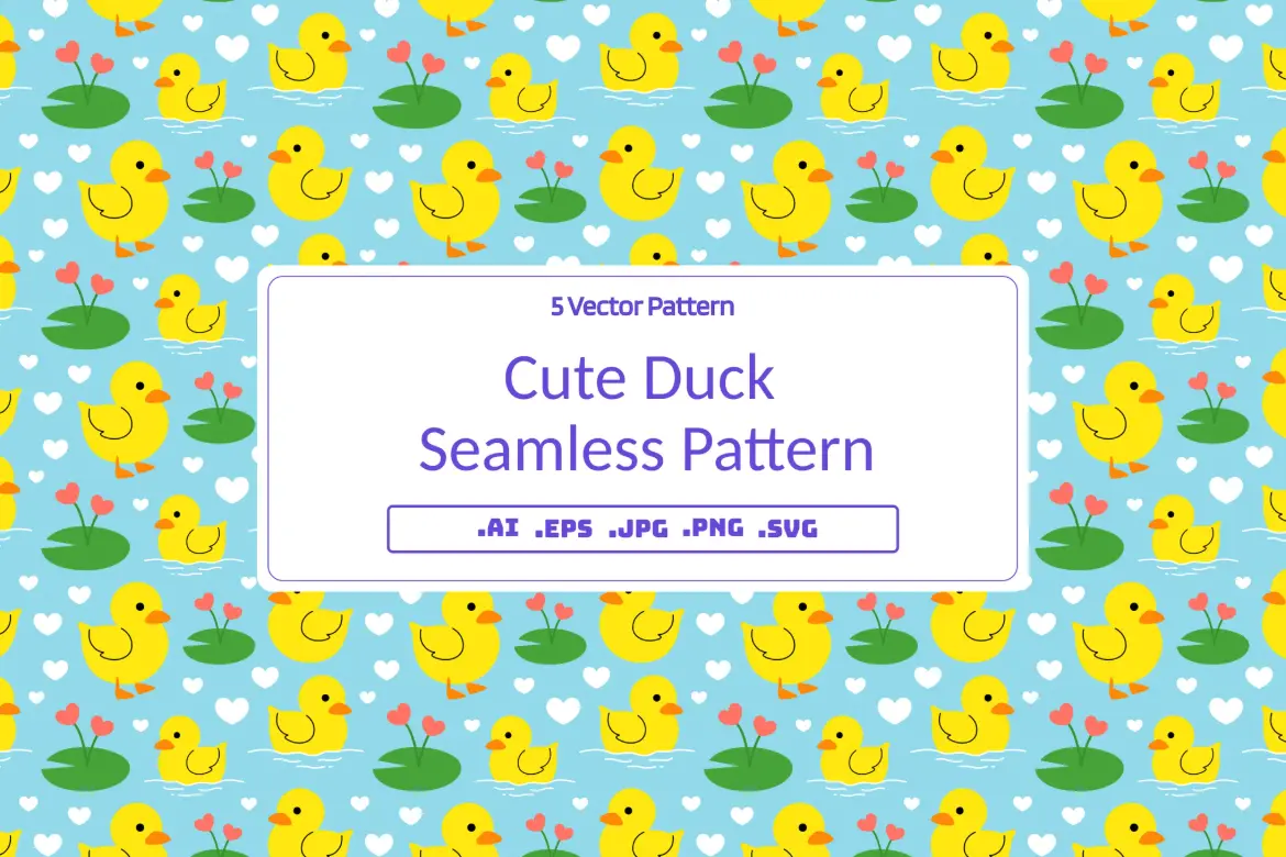 5款可爱小鸭无缝矢量图案素材 Cute Duck Seamless Pattern