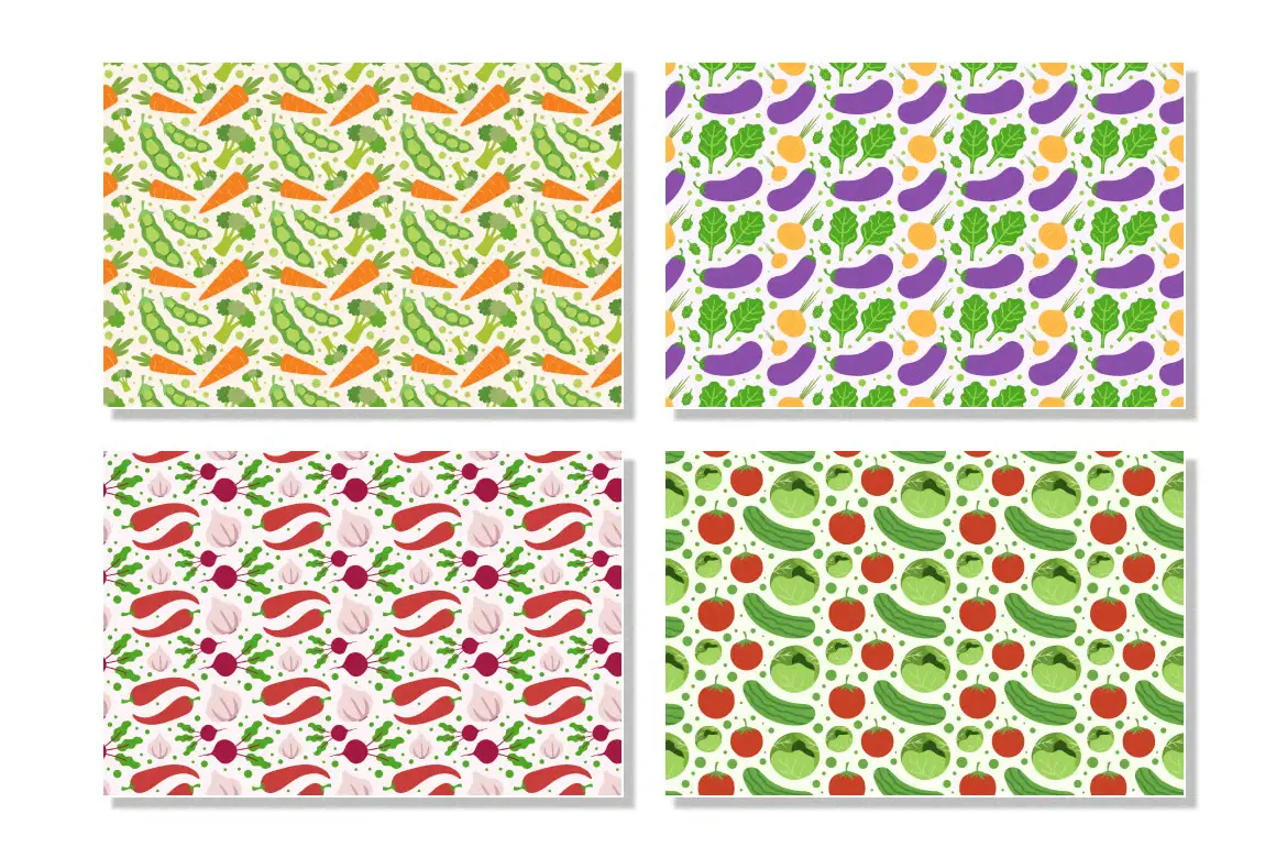 5款蔬菜主题无缝矢量图案素材 Vegetables Seamless Pattern