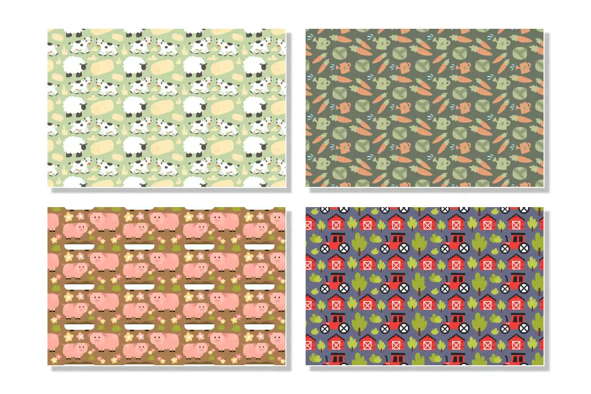 5款田园农场无缝矢量图案素材 Farm Seamless Pattern