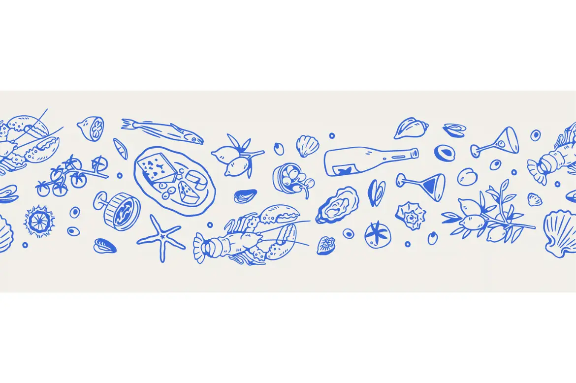 意大利美食线稿无缝矢量图案 Dolce Vita, Italian Food Patterns