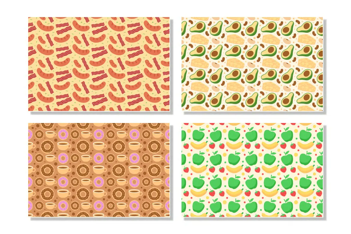 5款早餐主题无缝矢量图案素材 Breakfast Food Seamless Pattern