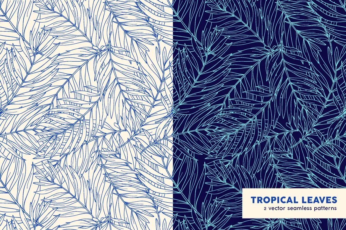 热带树叶无缝矢量图案 Tropical Leaves Seamless Patterns