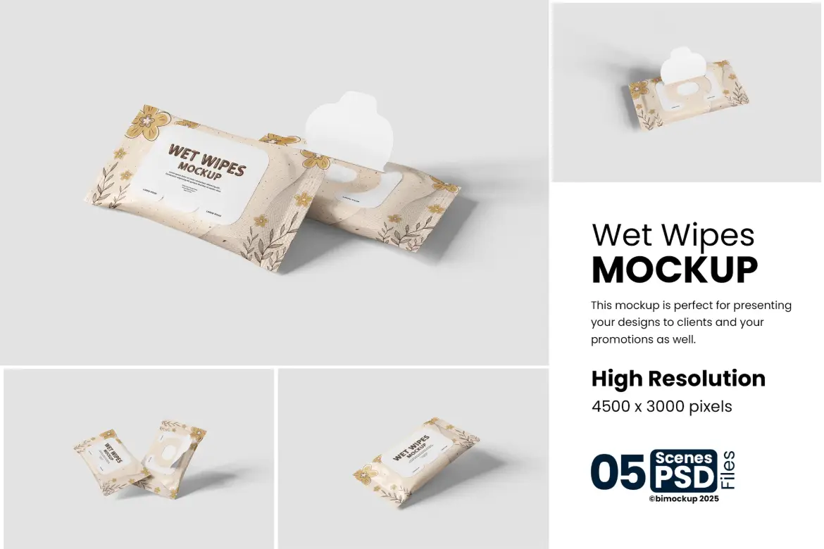 5款湿巾包装PSD样机模板 Wet Wipes Mockup