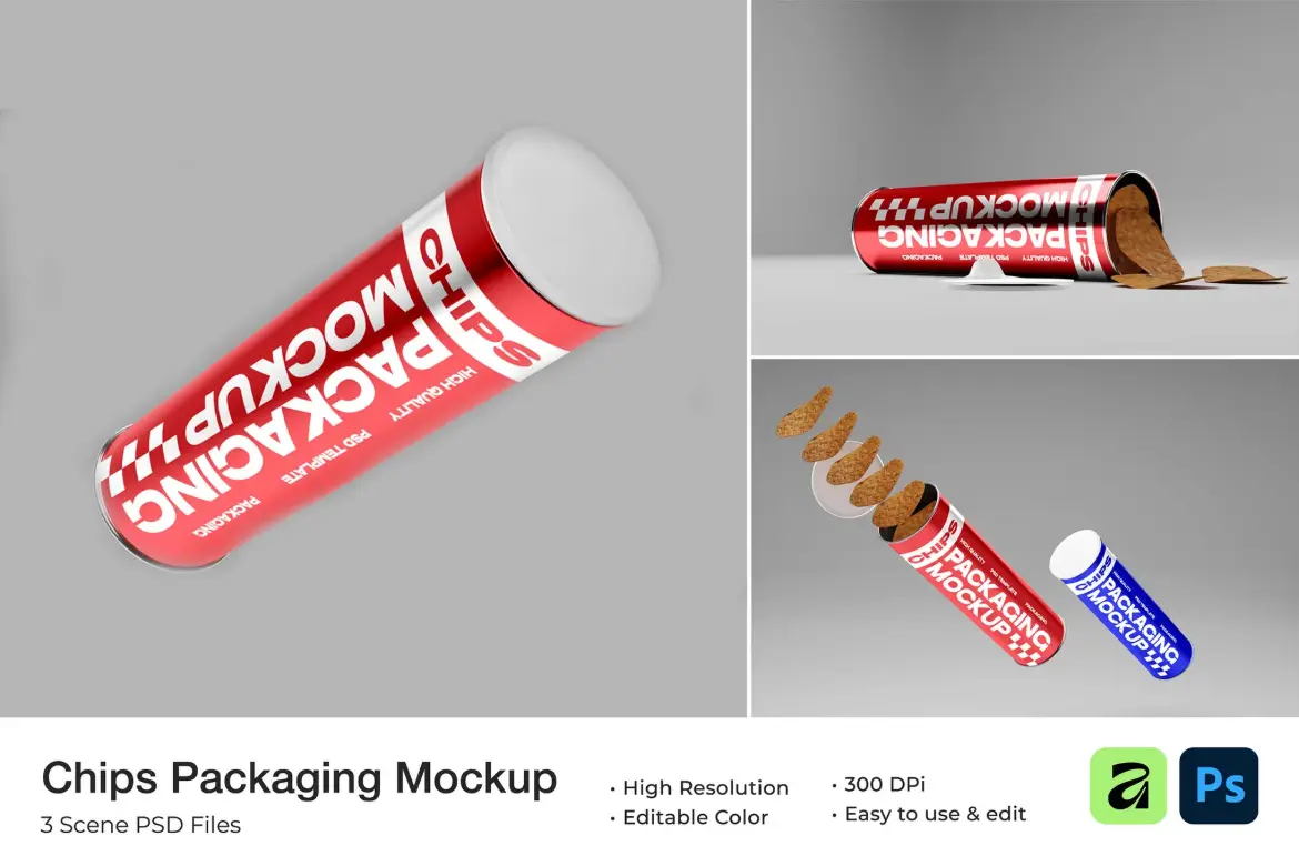 薯片包装PSD样机模板 Chips Packaging Mockup