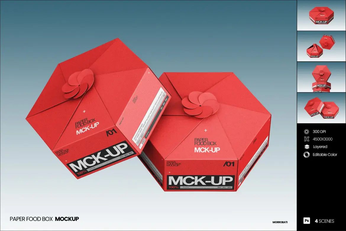 纸质餐盒PSD样机模板 Paper Food Box Mockup