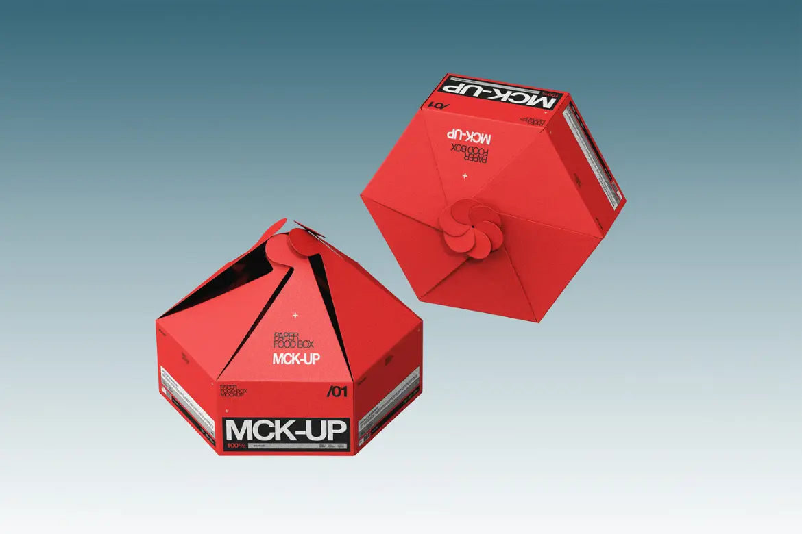 纸质餐盒PSD样机模板 Paper Food Box Mockup