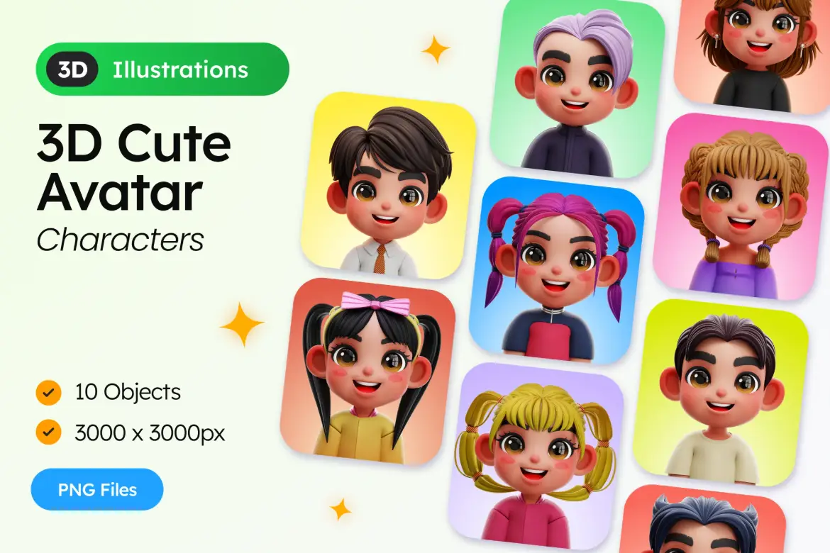 3D可爱角色PNG免扣素材 3D Cute Avatar Characters