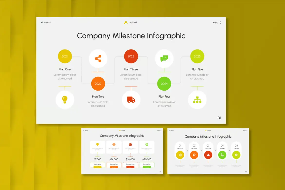 3页公司里程碑矢量信息图模板 Company Milestone