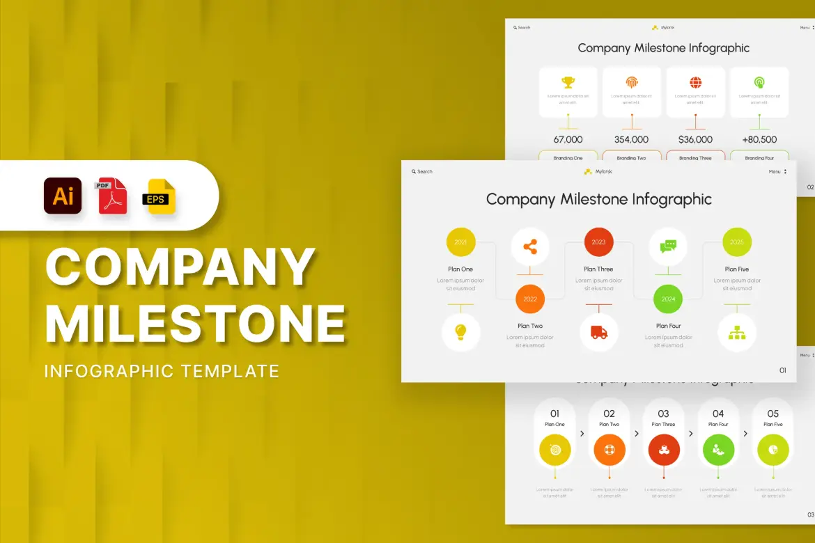 3页公司里程碑矢量信息图模板 Company Milestone
