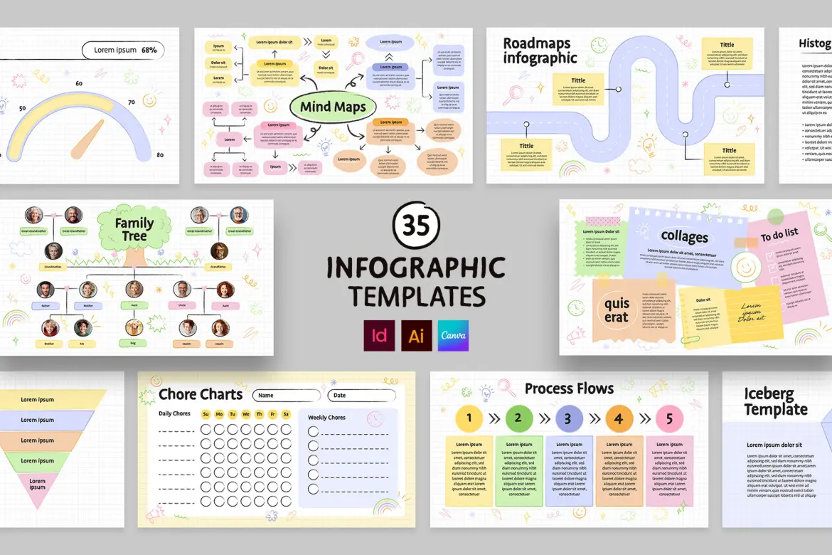 可爱学校主题信息图模板套装 Cute School Infographic Templates Set