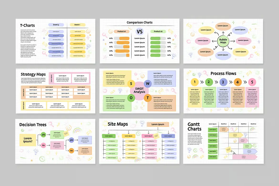 可爱学校主题信息图模板套装 Cute School Infographic Templates Set