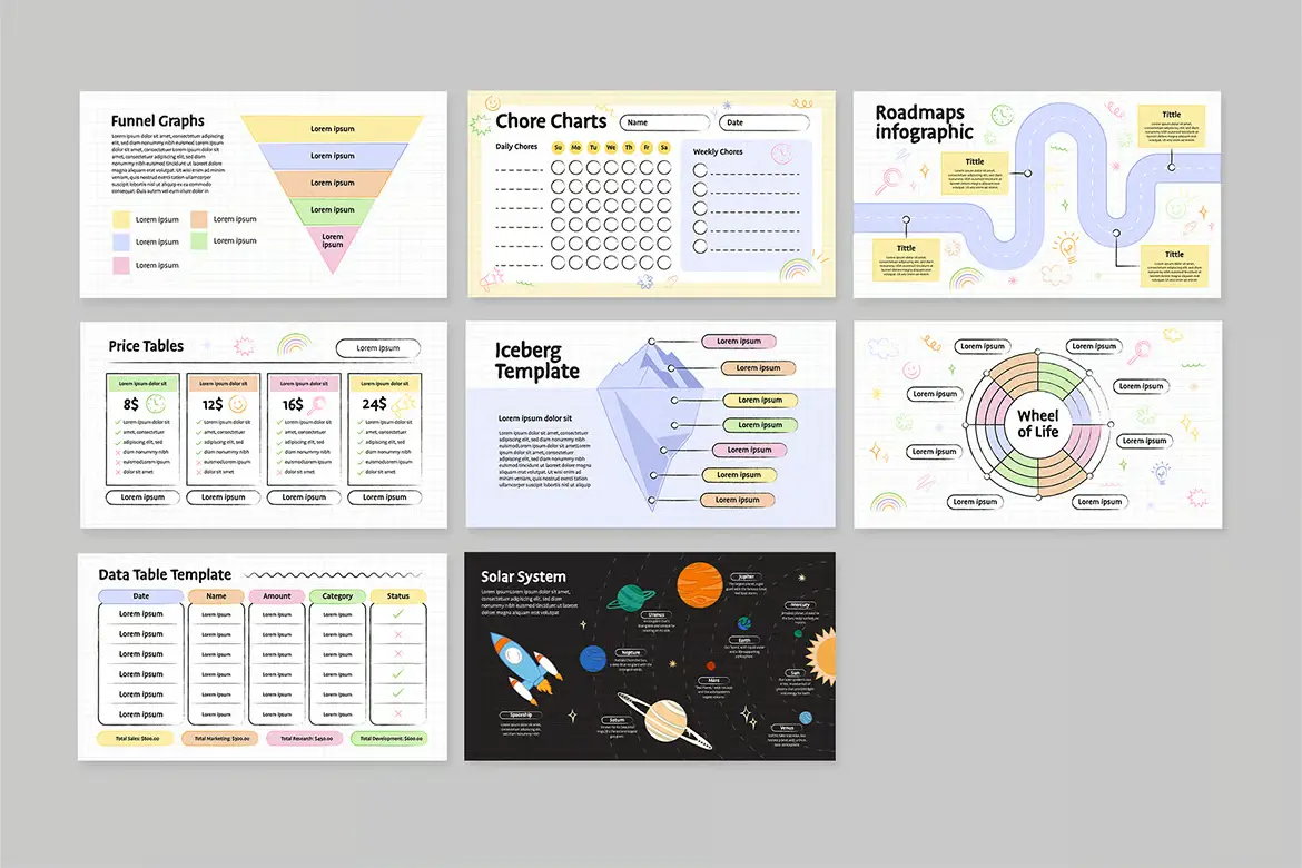 可爱学校主题信息图模板套装 Cute School Infographic Templates Set