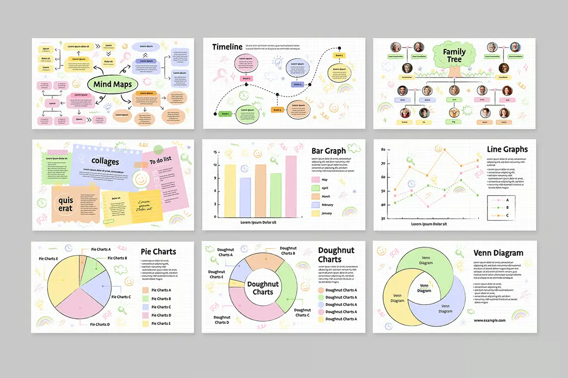 可爱学校主题信息图模板套装 Cute School Infographic Templates Set