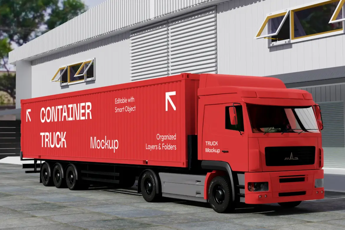 集装箱卡车PSD样机模板 Container Truck Mockup
