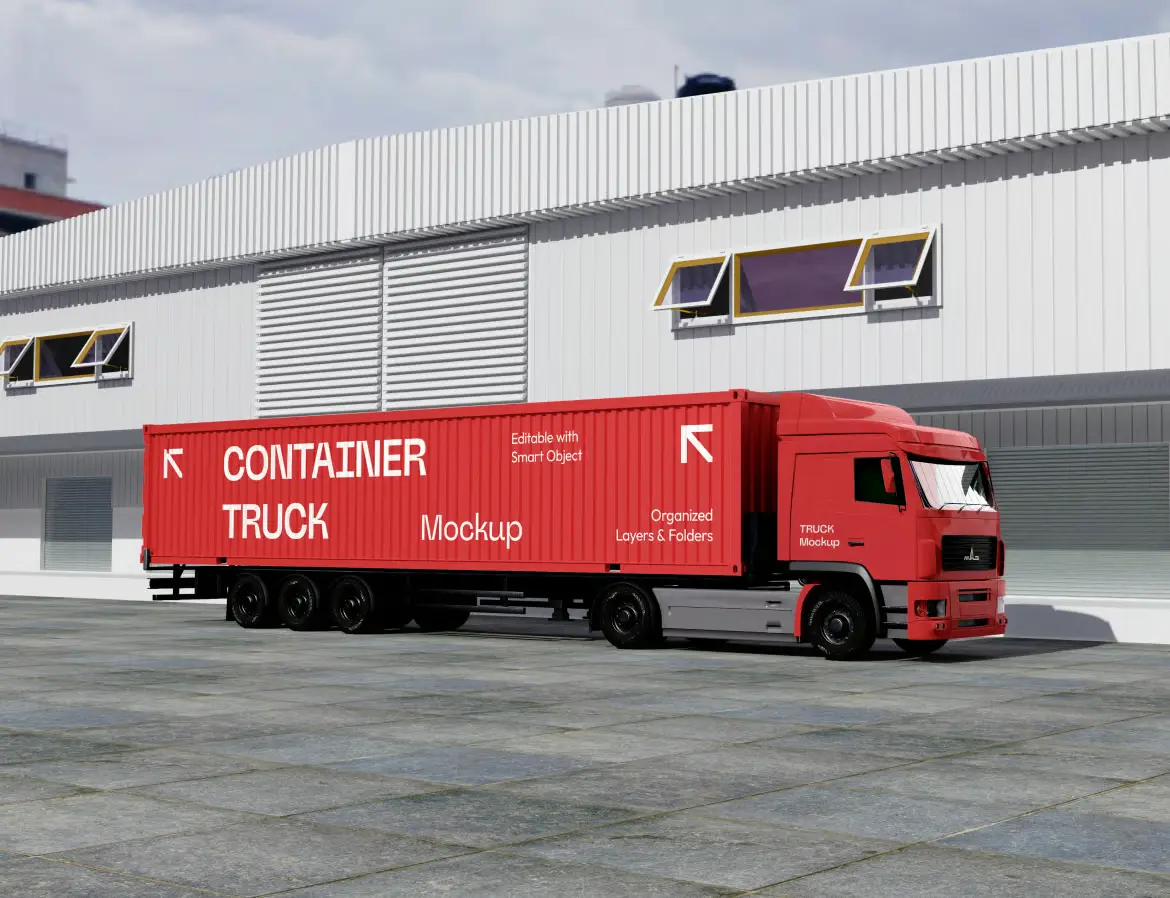 集装箱卡车PSD样机模板 Container Truck Mockup
