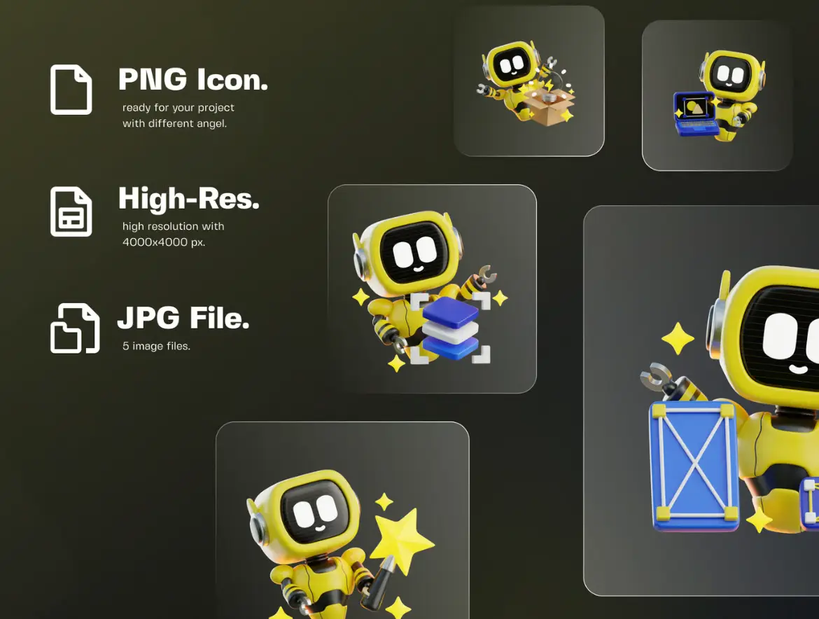 5款创意机器人3D插画PNG素材包 Robot Creative 3D Pack V.2