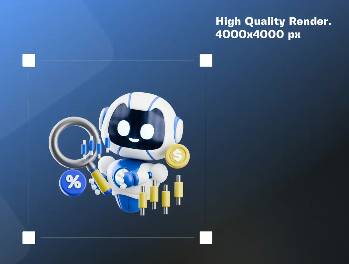 5款商务机器人3D插画PNG素材包 3D Robot Business V.1