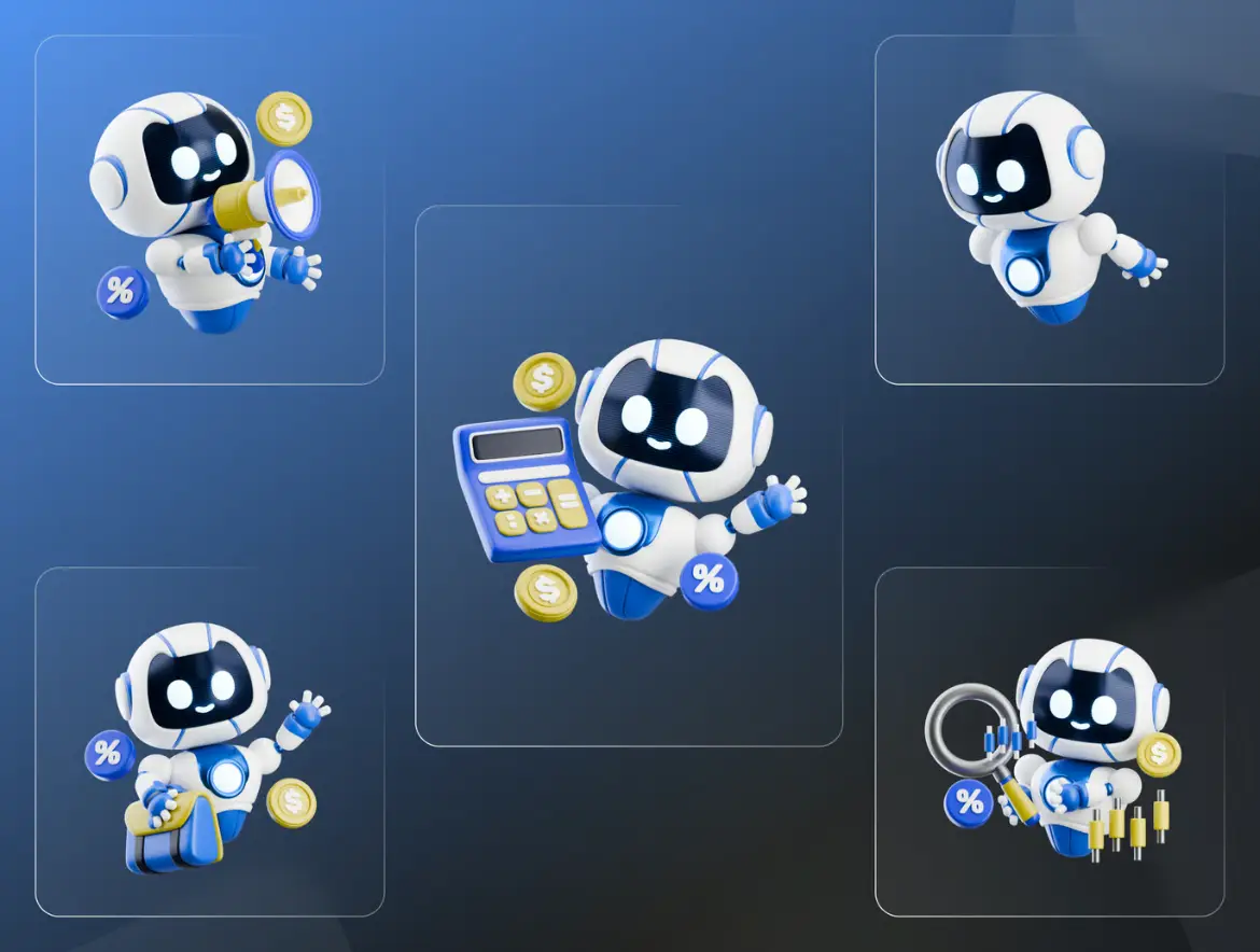 5款商务机器人3D插画PNG素材包 3D Robot Business V.1