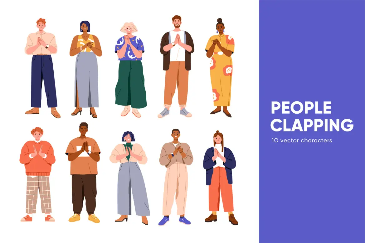 10款人群鼓掌矢量插画素材包 People Clapping Hands, Applauding Set