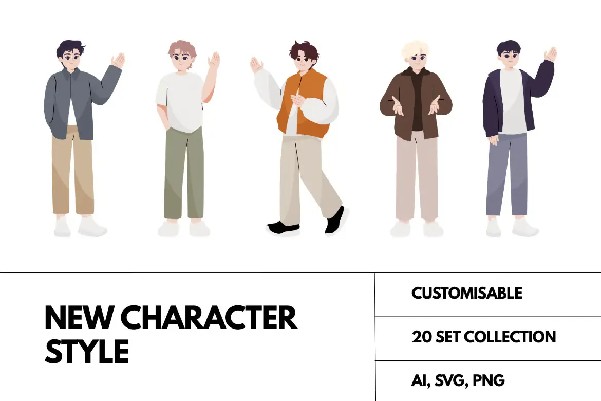 20个扁平人物矢量插画素材包 New Character Style